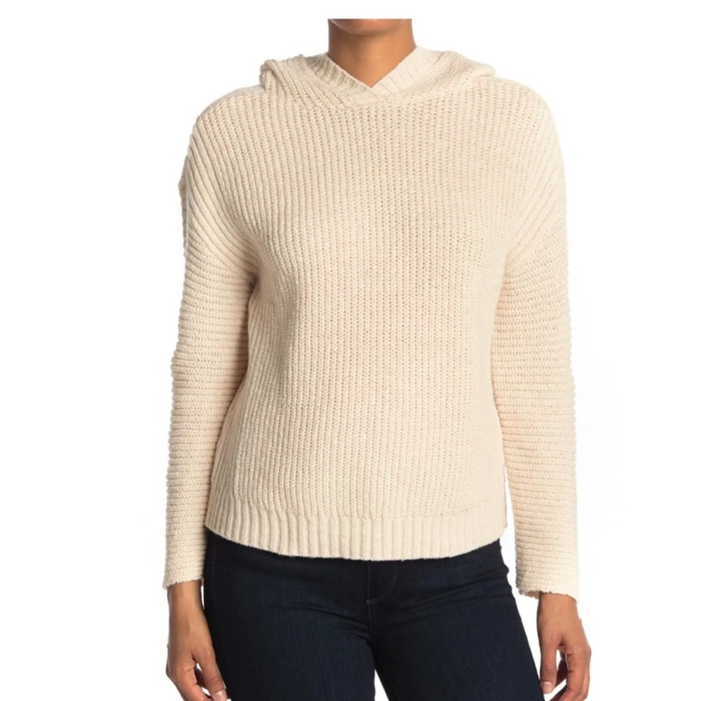 ABOUND Cozy Ribbed Knit Hoodie In Light Beige